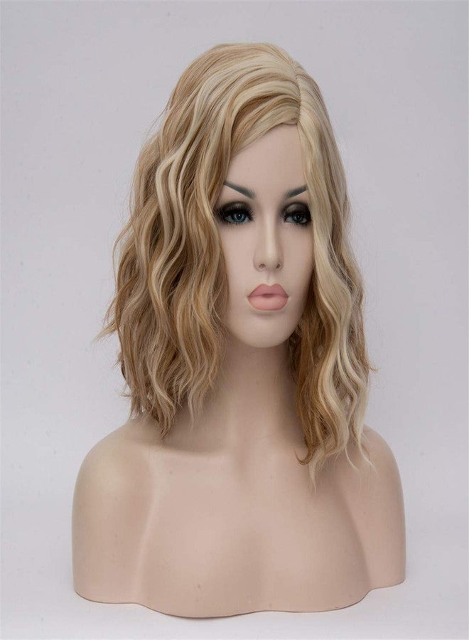 Cying Lin Short Bob Wavy Curly Wig Brown Mixed Blonde Wig For Women Cosplay Halloween Wigs Heat Resistant Bob Party Wig Include Wig Cap (Brown Mixed Blonde) - Image 2